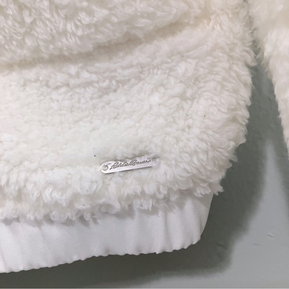 Eddie Bauer Sherpa Pullover Half Snap White Plush Hoodie Women Size XL - Picture 3 of 8